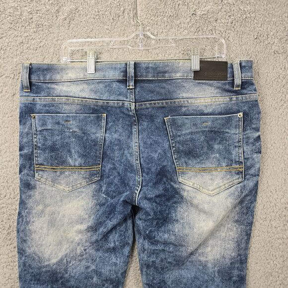 Southpole Men's Moto Skinny Jeans Blue Distressed Acid Wash Size 36x32 - Picture 8 of 16
